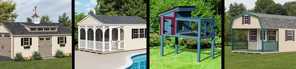 A banner image of a shed, pool house, garage, and rabbit hutch.